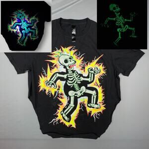 Glow in the Dark Neon Skeleton Graphic Tee Blacklight Reactive Shirt